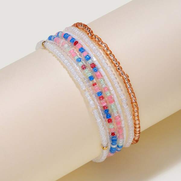 

7pcs Color Block Beaded Bracelet, Multicolor