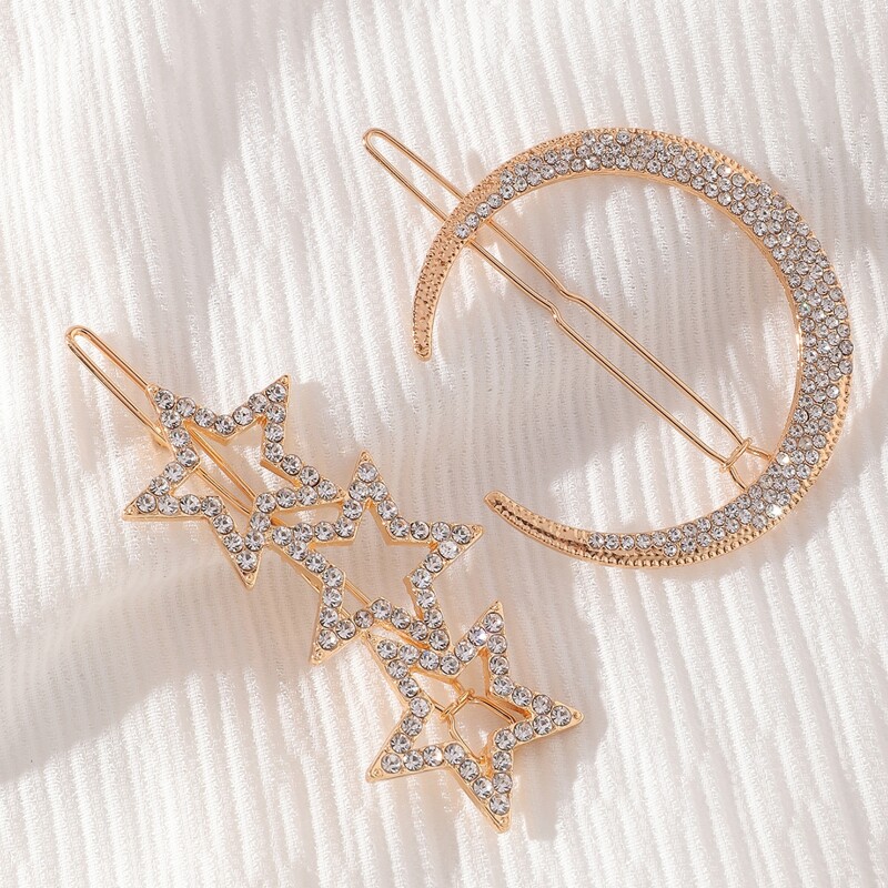 

2pcs Rhinestone Decor Hair Clip, Gold