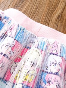 Váy Gái Tương phản Mesh Hoạt hình Con số Dễ thương - Nhiều màu - Xem 5