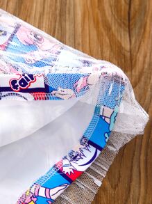 Váy Gái Tương phản Mesh Hoạt hình Con số Dễ thương - Nhiều màu - Xem 3