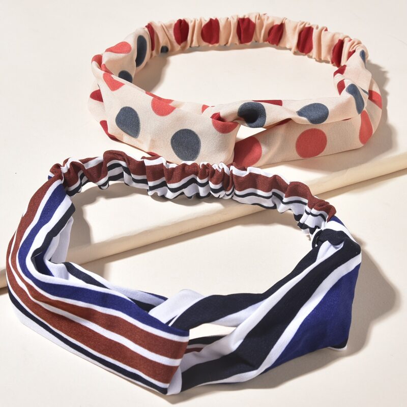 

2pcs Geo Print Hair Band, Multicolor