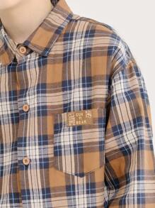 Áo sơ mi Trai Túi Nút phía trước Chắp vá kẻ sọc Sẵn sàng - màu nâu - Xem 5