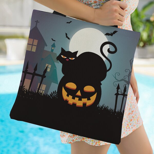 

Colorblock Halloween Graphic Shopper Bag, Multicolor