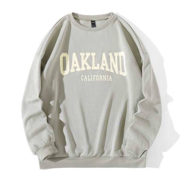 

Letter Graphic Round Neck Thermal Pullover, Light grey