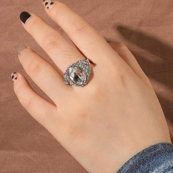 

Oval Rhinestone Decor Ring, White
