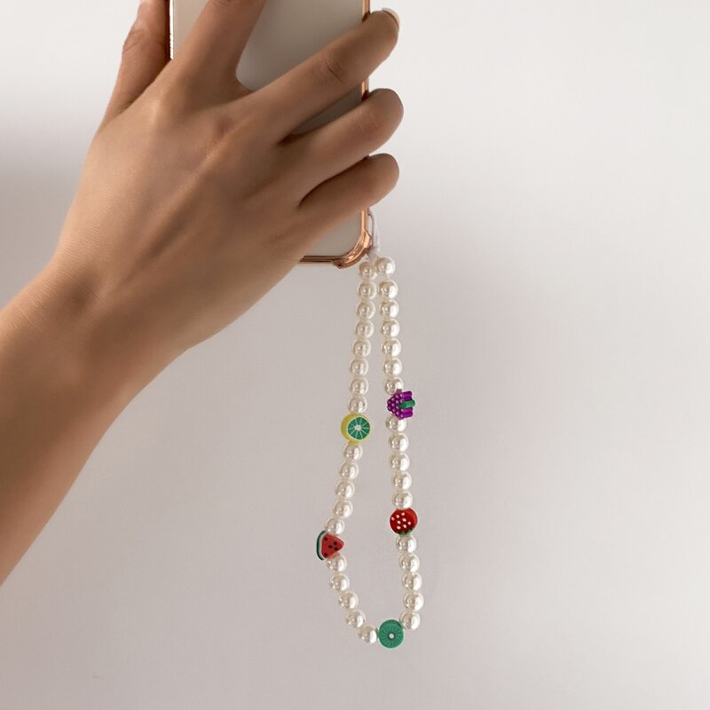 

Fruit & Faux Pearl Beaded Phone Lanyard, Multicolor