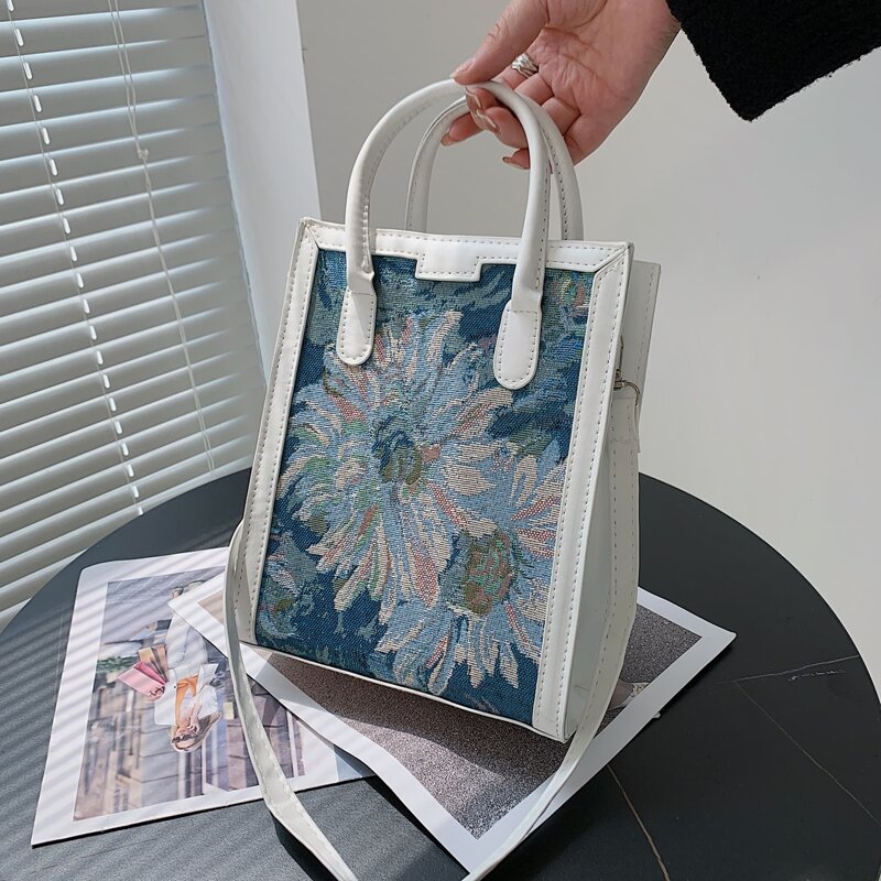 

Floral Graphic Satchel Bag, White