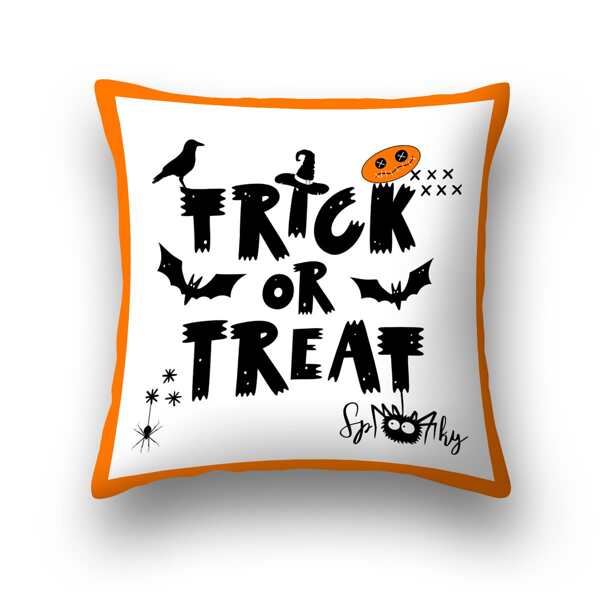 

Halloween Slogan Graphic Cushion Cover Without Filler, Multicolor