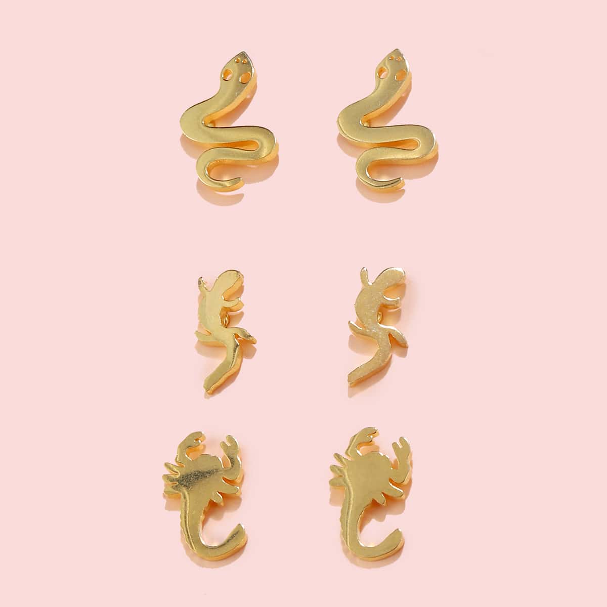 

3pairs Snake Stud Earrings, Gold