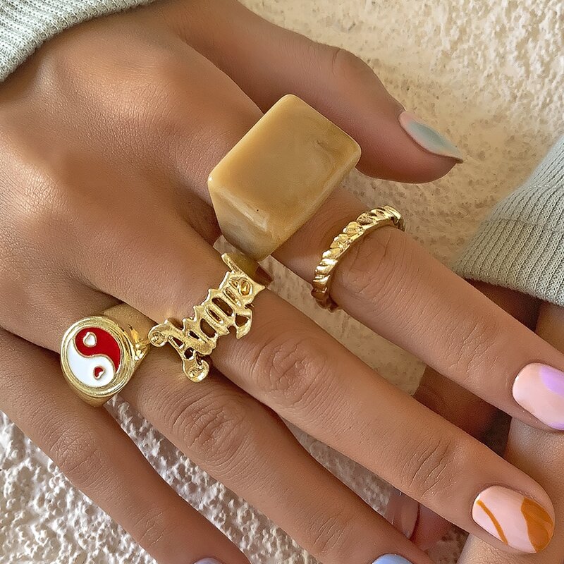 

4pcs Letter Design Ring, Gold