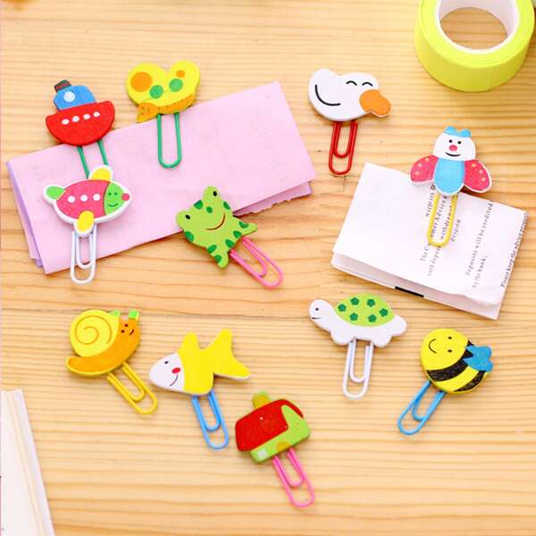 

12pcs Random Cartoon Paper Clip, Multicolor
