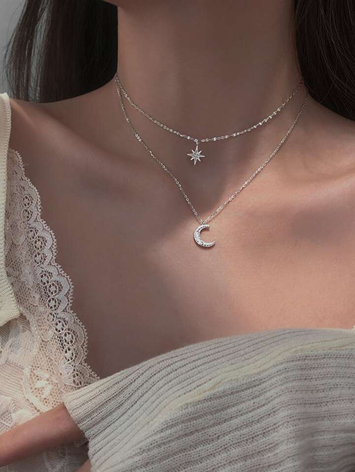 [トロント発] ムーン & スター レイヤード ネックレス ムーンチャームレイヤードネックレス | SHEIN JAPAN
