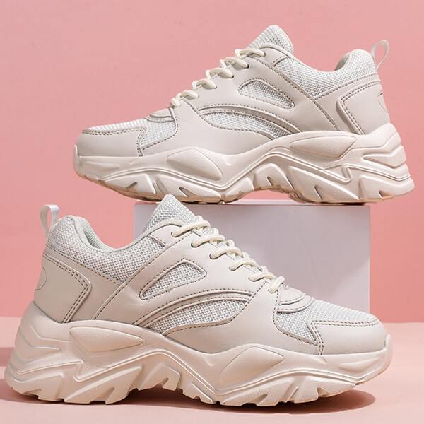 

Minimalist Lace Up Front Chunky Sneakers, Beige