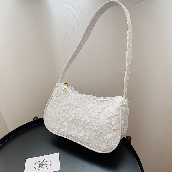 

Textured Baguette Bag, White