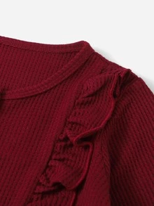 Toddler Girls Ruffle Trim Belted Jumpsuit - Burgundy - View 3