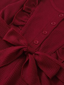 Toddler Girls Ruffle Trim Belted Jumpsuit - Burgundy - View 4
