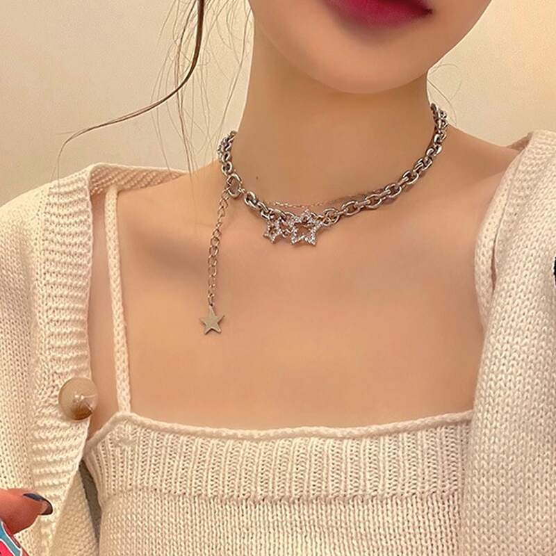 

Rhinestone Decor Chain Necklace, Silver