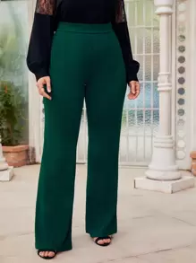 SHEIN Privé Plus Solid High Waist Trousers - Dark Green - View 1