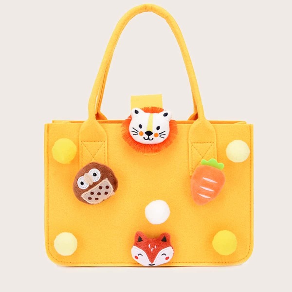

Girls Cartoon & Pom-pom Decor Shoulder Bag, Yellow