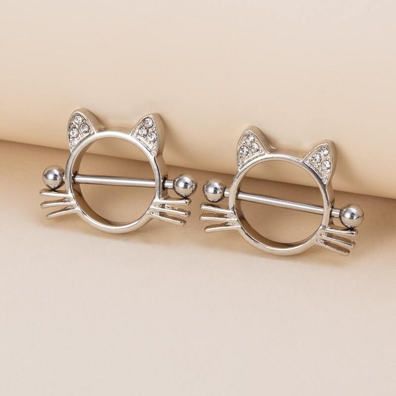 

2pcs Cat Design Nipple Ring, Silver