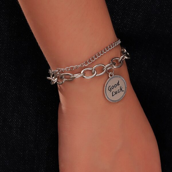 

Round Charm Layered Bracelet, Silver