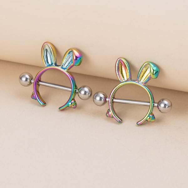 

2pcs Rabbit Ear Decor Nipple Ring, Multicolor