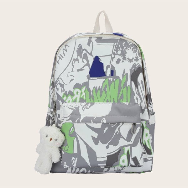 

Girls Doll Decor Colorblock Graphic Classic Backpack, Multicolor
