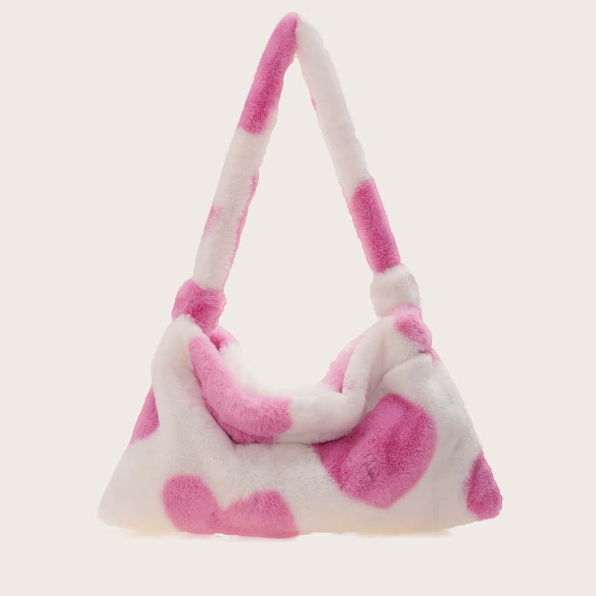 

Heart Graphic Fluffy Shoulder Bag, Multicolor
