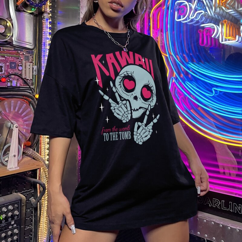 

Letter Skull Graphic Oversized Tee, Black
