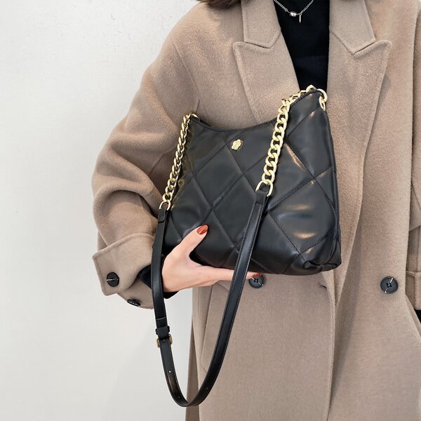 

Minimalist Quilted Square Bag, Black