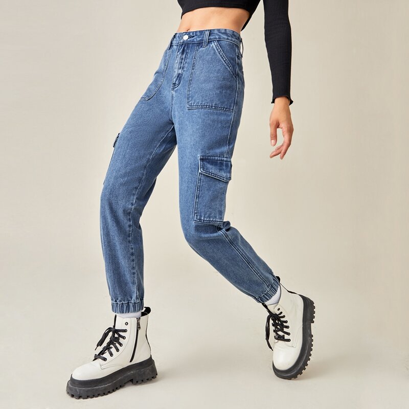 

Solid Cargo Jeans, Medium wash