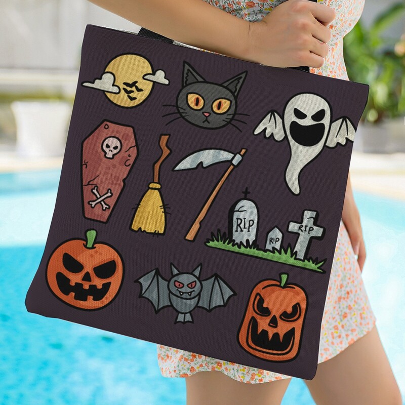 

Halloween Graphic Shoulder Tote Bag, Multicolor
