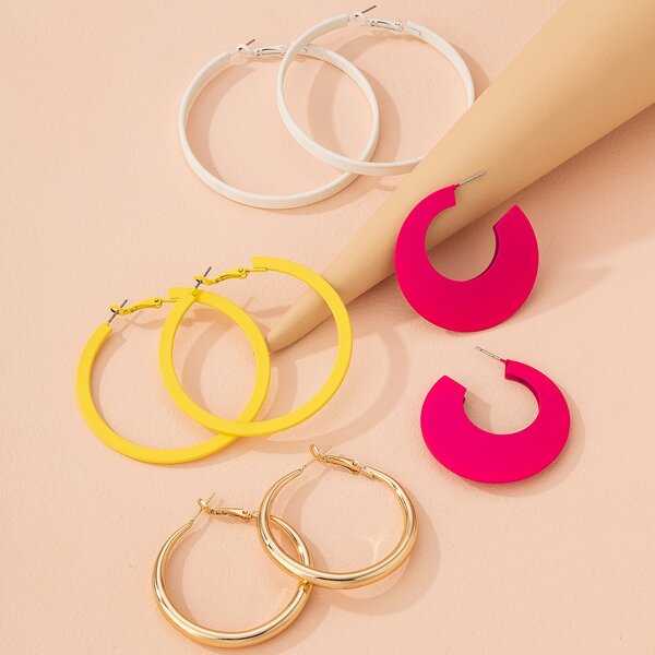 

4pairs Hoop Earrings Set, Multicolor