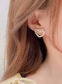 珍珠心耳釘 - 金黃色 - 查看 1