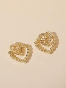 珍珠心耳釘 - 金黃色 - 查看 3