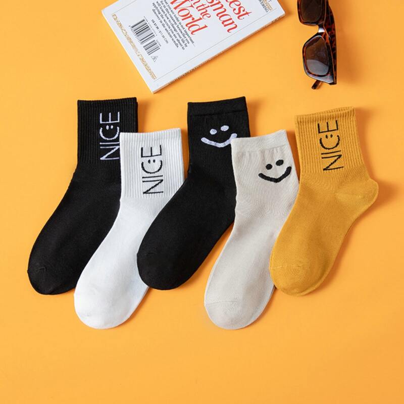 

5pairs Expression Graphic Crew Socks, Multicolor