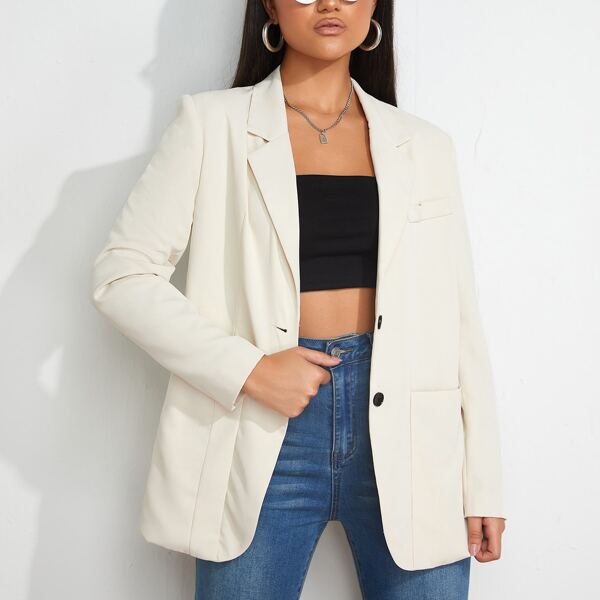 

Lapel Neck Dual Pocket Blazer, Beige