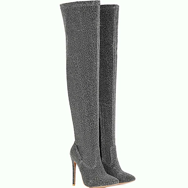 

Glitter Over The Knee Boots, Silver