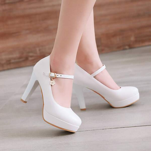 

Metal Decor Platform Pumps, White