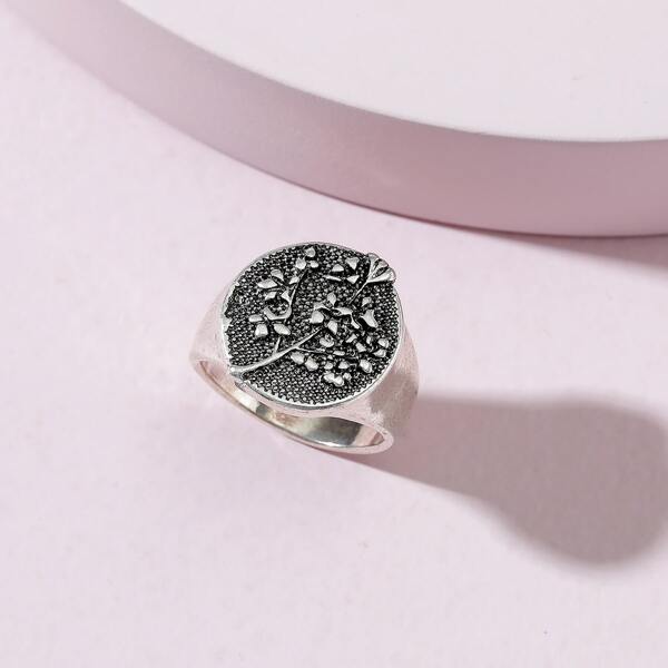 

1pc Vintage Engraved Ring, Antique silver