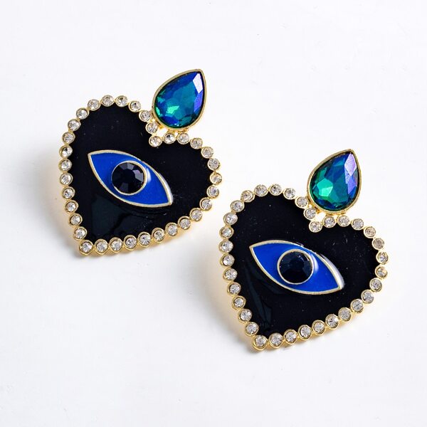 

Eye Decor Heart Drop Earrings, Black