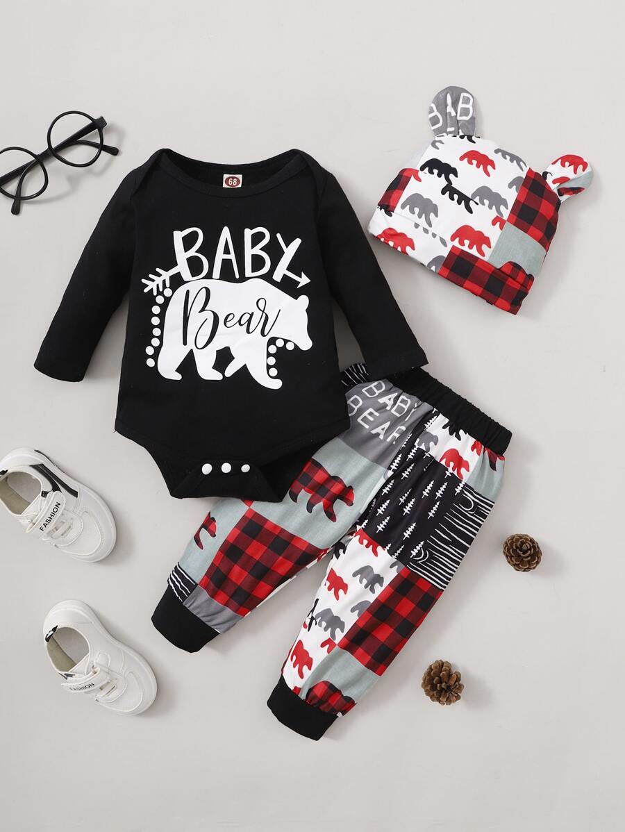 Đứa bé trai Đồ họa chữ cái & Gấu Áo liền quần chặt & Quần nỉ & Mũ - Nhiều màu - Xem 1