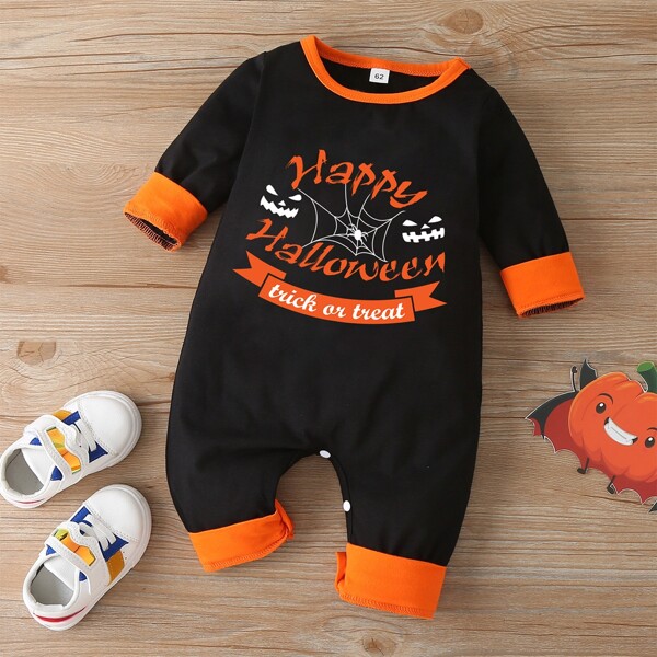 

Baby Halloween & Slogan Graphic Jumpsuit, Black