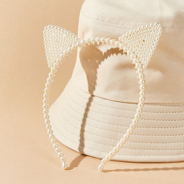 

Faux Pearl Cat Ear Costume Hair Hoop, Beige