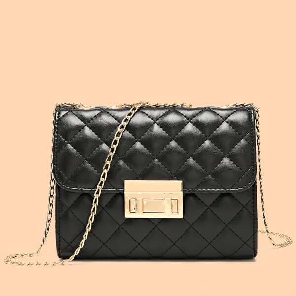 

Quilted Turn-lock Chain Shoulder Bag, Black