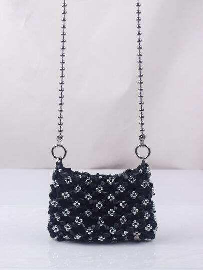 Rhinestone & Beaded Decor Square Bag