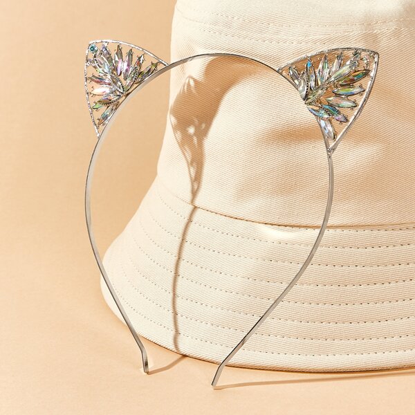 

Rhinestone Cat Ear Costume Hair Hoop, Silver