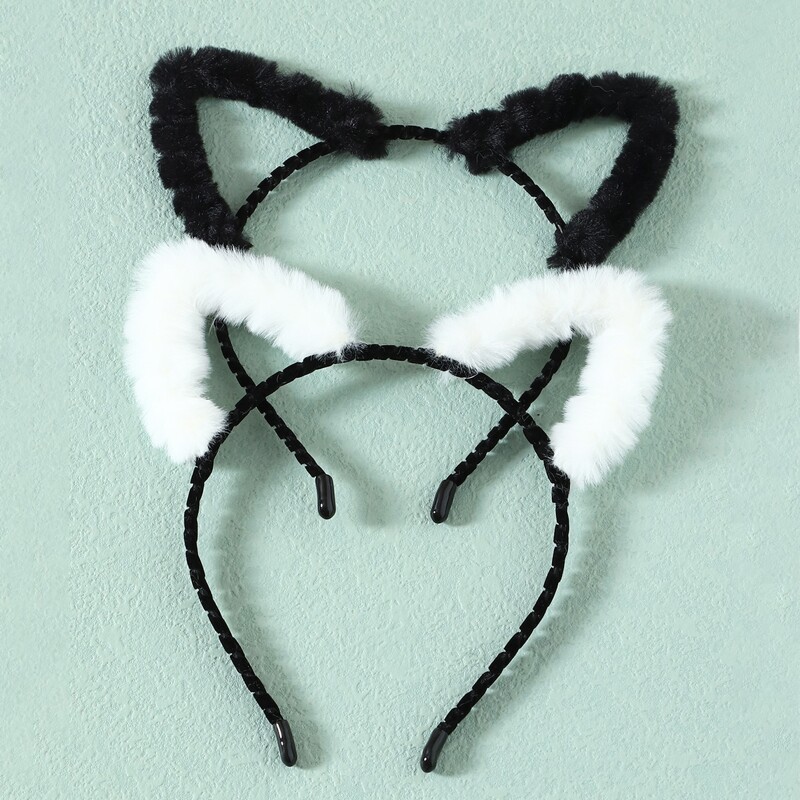 

2pcs Fluffy Ear Decor Headband, Black and white