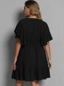 SHEIN Clasi Vestido de manga mariposa bajo con fruncido - Negro - Ver 2
