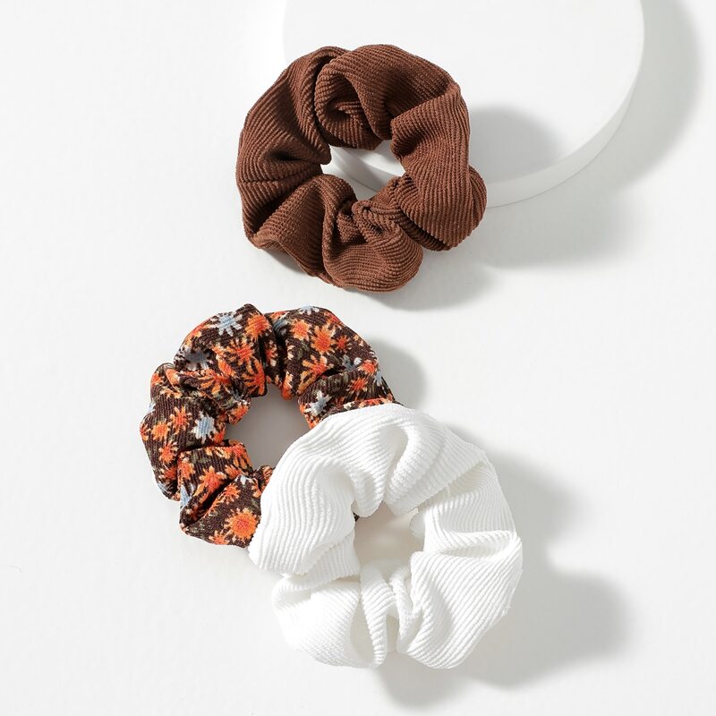 

3pcs Flower Print Scrunchie, Multicolor
